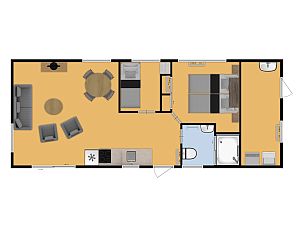 Plattegrond van Bungalow Doornveld, vakantiehuis in Doorn, Utrechtse Heuvelrug.