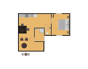 Plattegrond van Bungalow Wallenburg, vakantiehuis in Doorn, Utrechtse Heuvelrug.