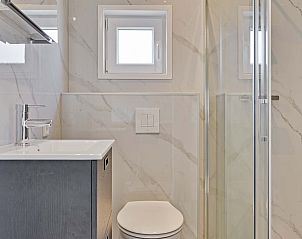 Stijlvolle badkamer in Tiny house 2 persoons in Lexmond, Utrecht met moderne voorzieningen.