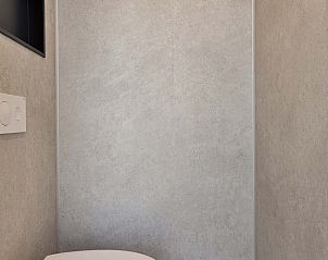 Stijlvolle badkamer in Riviera vakantiehuis Lexmond, Utrecht met modern toilet.