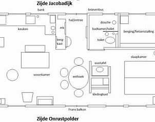 Floor plan of VZ962 Holiday home in Kamperland, overview of layout in North Beveland, Zeeland.