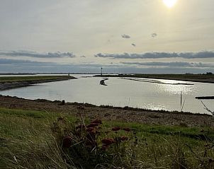 Zonnige buitenruimte met kleurrijke zitjes bij Huisje in Bruinisse, Schouwen-Duiveland.