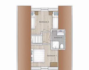 Plattegrond begane grond van VZ1078 Vakantiehuis in Oostkapelle met indeling.