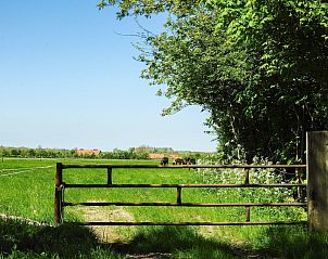 Landelijk uitzicht vanaf VZ118 Appartement Oostkapelle, Walcheren, omgeven door groene velden.