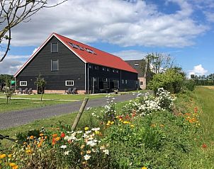 Exterior of Holiday home in Vrouwenpolder, Walcheren, Zeeland surrounded by colorful flowers.