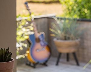 Gitaardecoratie op terras van Vakantiehuisje in Middelburg, Walcheren, Zeeland.