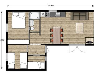 Plattegrond van Vakantiehuis Hart van Zeeland, toont indeling van kamers in Heinkenszand.