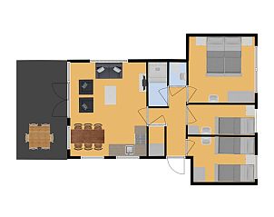 Plattegrond van Bungalow Renesse in Ouddorp toont een praktische indeling voor een comfortabele vakantie in Goeree-Overflakkee.