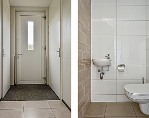 Eingang und Badezimmer von Geschakelde woning in Ouddorp, Ferienhaus in Ouddorp, Goeree-Overflakkee, Zuid-Holland, modern und komfortabel eingerichtet.
