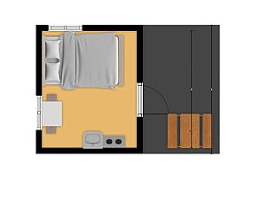 Karte von Kampeerchalet de Zeester in Ouddorp mit bersicht der Schlaf- und Wohnflchen, ideal fr die Urlaubsplanung in Sdholland.