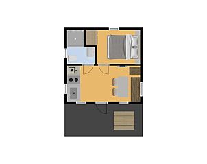 Floor plan of Mobil home the Cormorant in Ouddorp, South Holland, with compact layout and modern amenities for a comfortable stay.