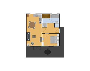 Floor plan of Bungalow Middelharnis in Ouddorp, Goeree-Overflakkee with overview of layout.