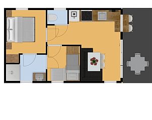 Map of Mobil home Beachhome in Ouddorp, shows the layout of the mobile home in South Holland.
