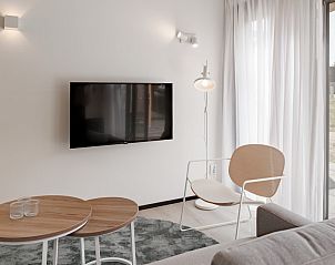 Stijlvolle woonkamer in Meadow 4 vakantiehuis, Zwartewaal, Zuid-Holland, met moderne inrichting en lichtinval door grote ramen.